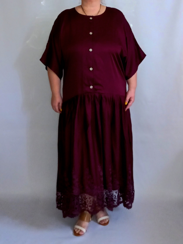Платье с вышивкой "Елена" бордо (Smart-Woman, Россия) — размеры 56-58, 64-66, 68-70, 80-82